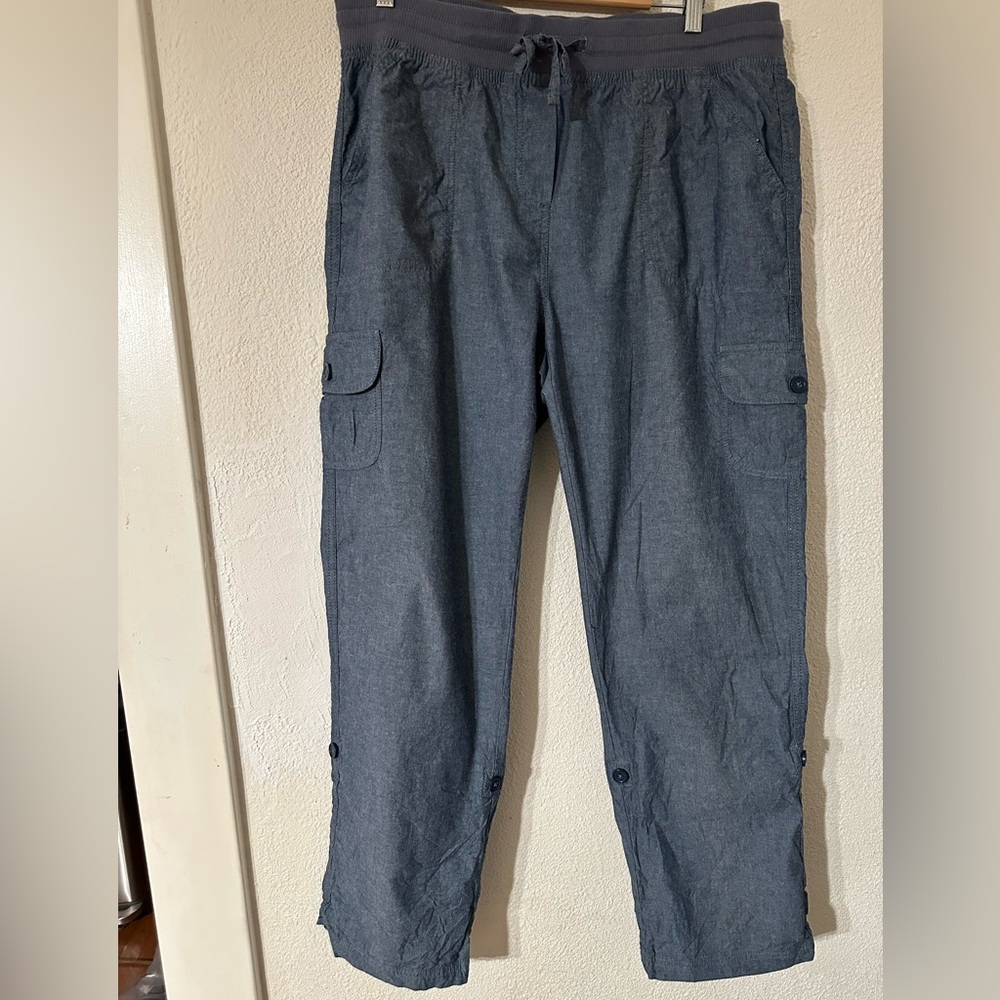 Woman Within Convertible Cargo Pants Women Blue 100% Cotton Chambray Size 14